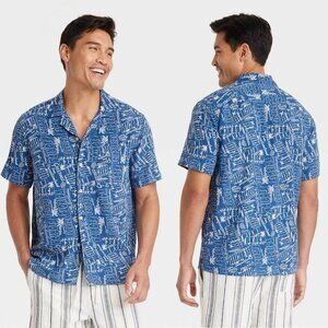 Small - Mens Miami Beach Short Sleeve Button-Down Shirt - Goodfellow Co - Blue